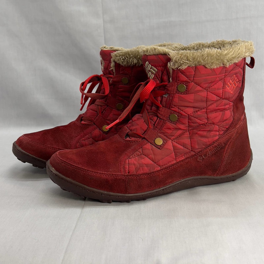 Columbia Minx Shorty Quilted-Omni-Heat Waterproof Boot-Red Leather-Women 9